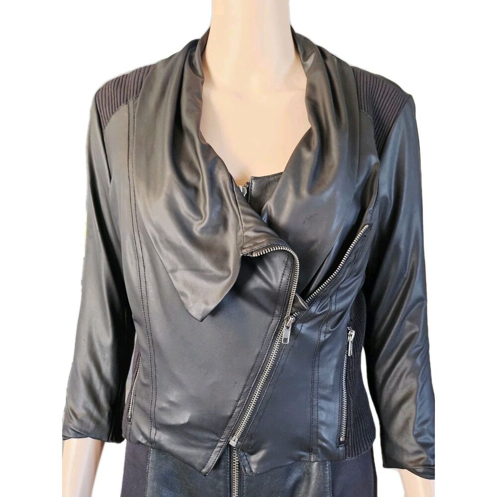 Hollywould Black Leather Asymmetrical Zip Moto Jacket - Size S